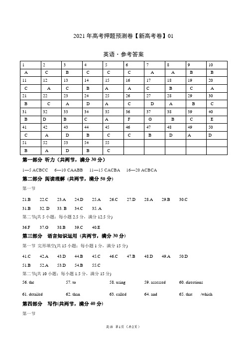 2021年高考押题预测卷(新高考卷)含听力01-英语(参考答案)