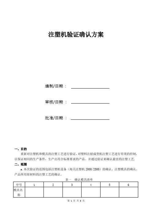 注塑机验证确认方案【范本模板】