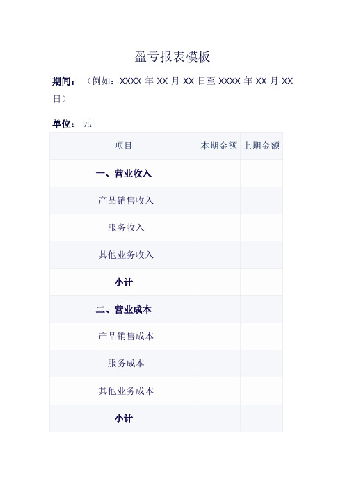 盈亏报表模板