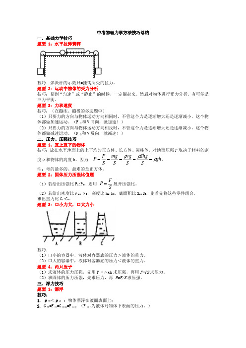 中考物理力学方法技巧总结