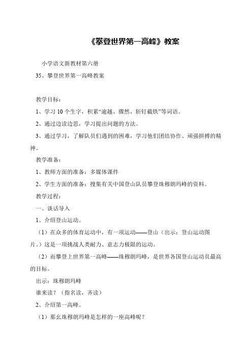 《攀登世界第一高峰》教案