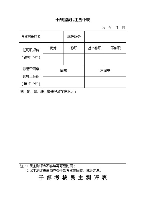 干部提拔民主测评表