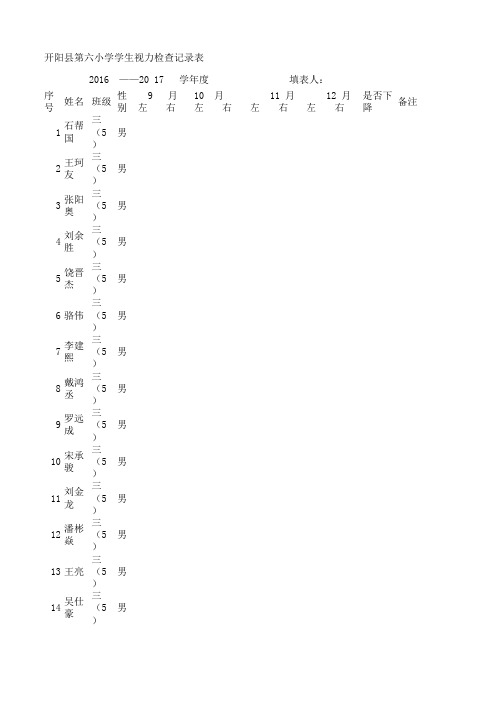 三年级学生视力检查记录表 -
