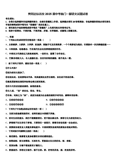 黄冈达标名校2025届中考临门一脚语文试题试卷含解析