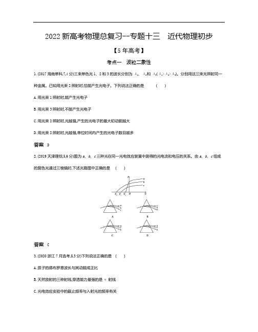 2022新高考物理总复习真题模拟--专题十三 近代物理初步(解析版)