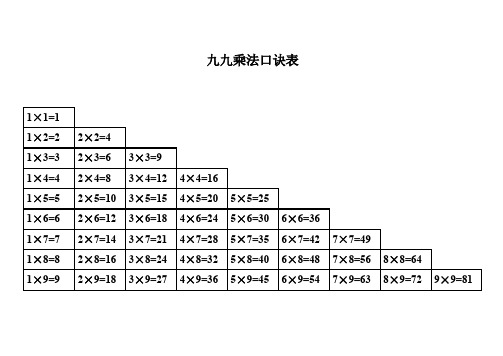 九九乘法口诀表(高清打印版)