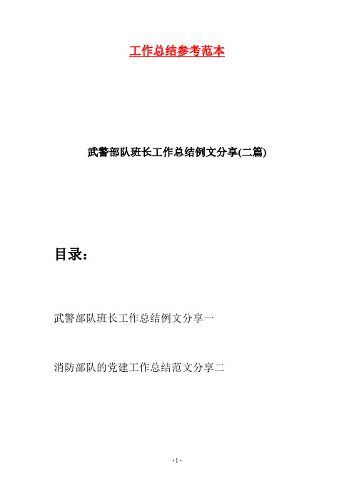 武警部队班长工作总结例文分享(二篇)