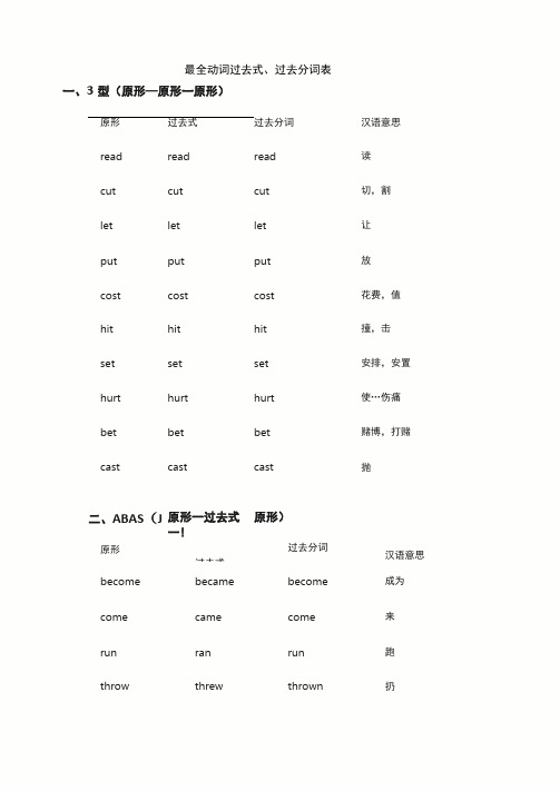 最全动词过去式过去分词表