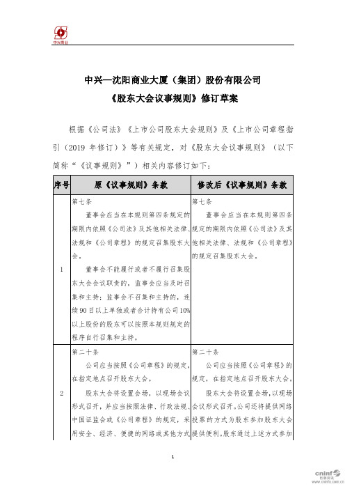 中兴商业：《股东大会议事规则》修订草案