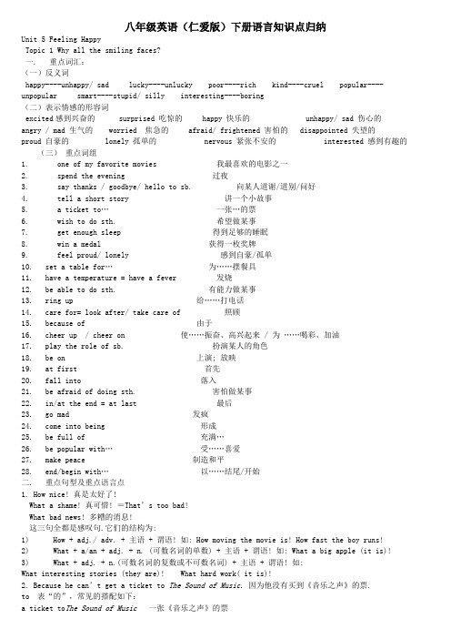 仁爱版八年级英语下册语言知识点归纳