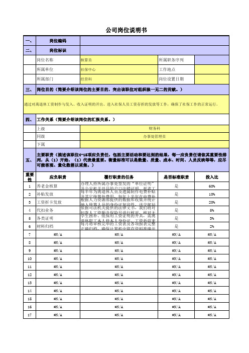 央企社保中心岗位职责梳理表机关-经营科-核算员岗位职责梳理表