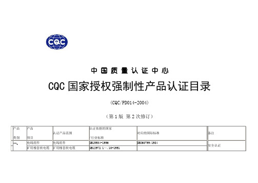 国家强制性产品认证ccc目录