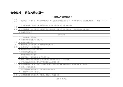 特种作业岗位风险辨识卡