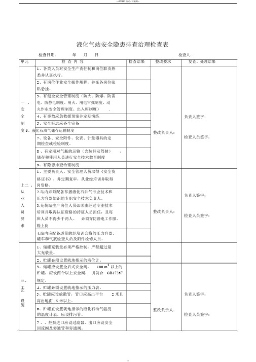 液化气站安全隐患排查治理检查表