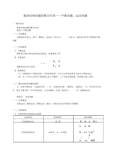 板块结构问题的整合归类平衡问题、运动问题