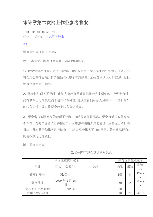 审计学第二次网上作业参考答案