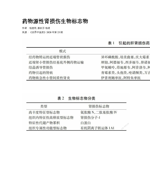 药物源性肾损伤生物标志物