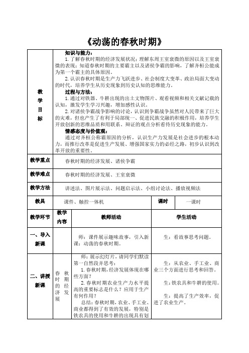 (部编)人教版初中七年级历史上册《 第6课 动荡的春秋时期》 公开课导学案_1