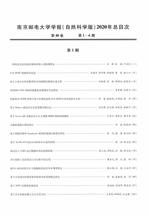 南京邮电大学学报(自然科学版)2020年总目次