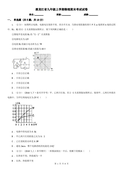 黑龙江省九年级上学期物理期末考试试卷