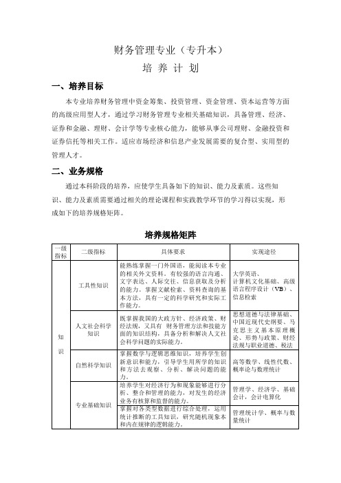 2016版财务管理(专升本)培养方案修订版20160217