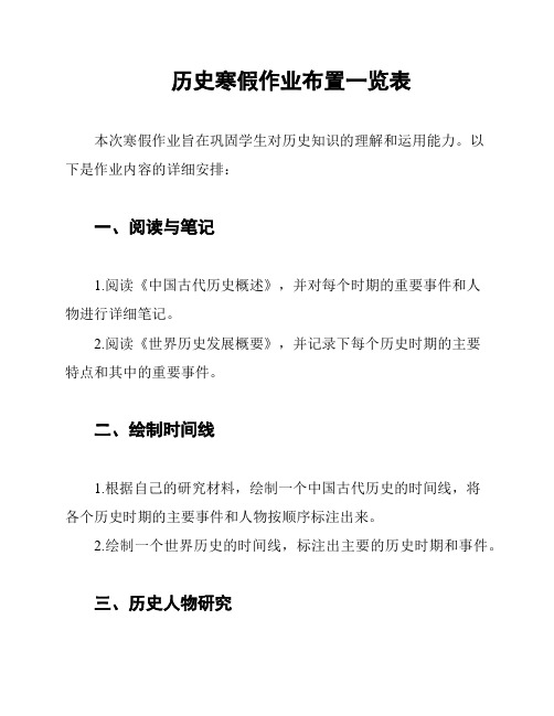 历史寒假作业布置一览表