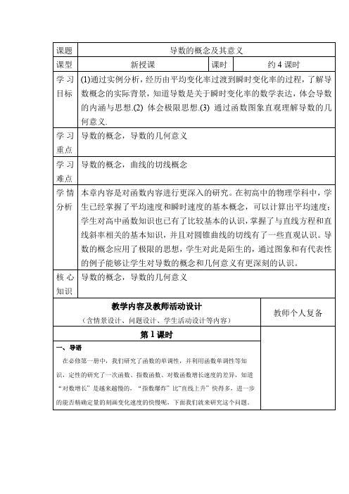 5.1.2导数的概念及其几何意义教学设计-2023-2024学年高二上学期数学人教A版(2019)