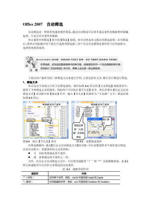 Office 2007  自动筛选