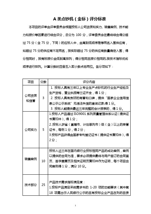 A类点钞机金标评分标准