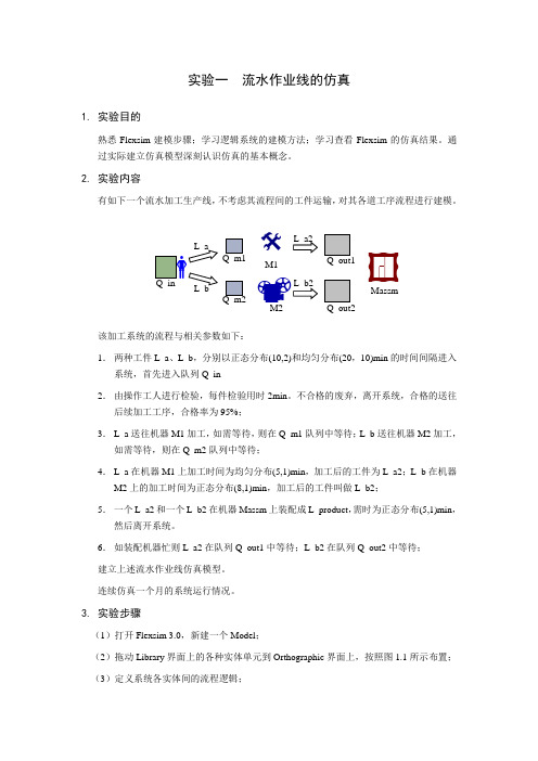 Flexsim仿真指示书实验1：流水作业线的仿真