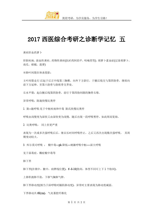 2017西医综合考研之诊断学记忆 五