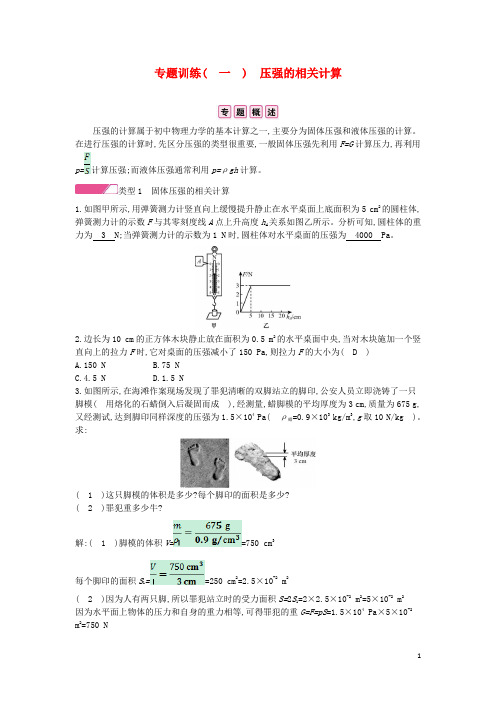 2020年春八年级物理全册第八章压强专题训练(一)压强的相关计算分层精炼(新版)沪科版
