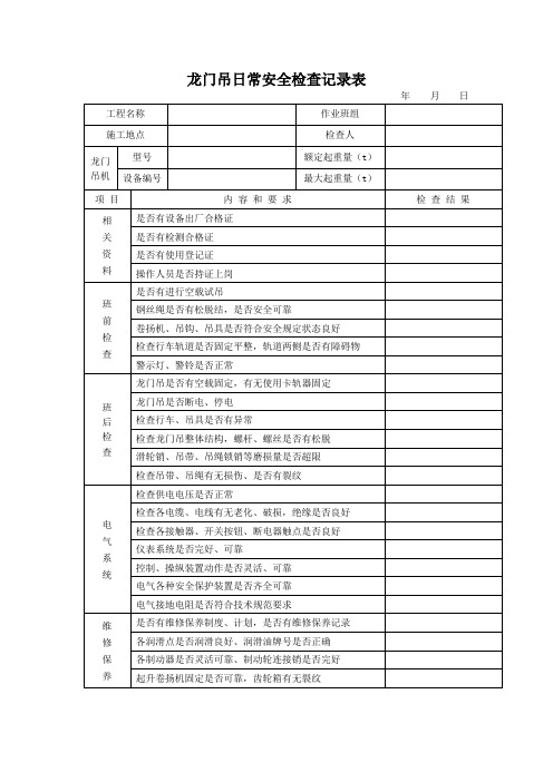 龙门吊日常安全检查记录表