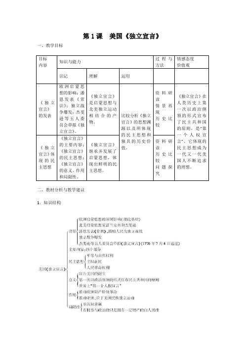 教学设计2：第1课  美国《独立宣言》