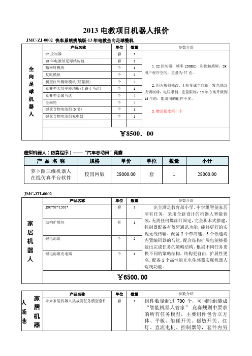 2013中鸣机器人电教项目报价表(电教)