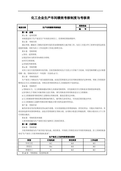 化工企业生产车间绩效考核制度与考核表[优质文档]