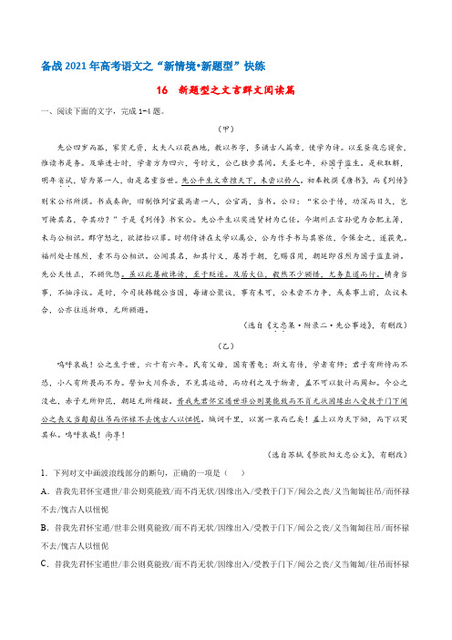 16  新题型之文言群文阅读篇(解析版)——备战2021年高考语文之“新情境 新题型”快练(全国卷版