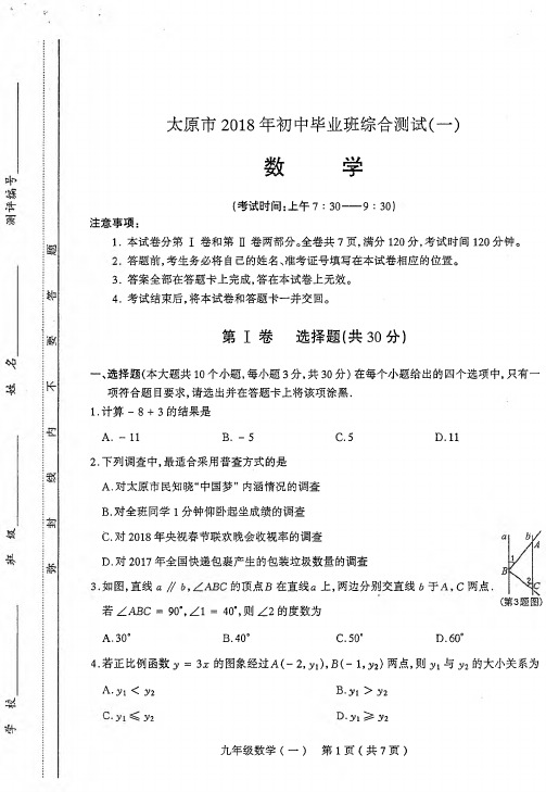 太原市2018年初中毕业班综合数学试卷(一)含解析【pdf版】