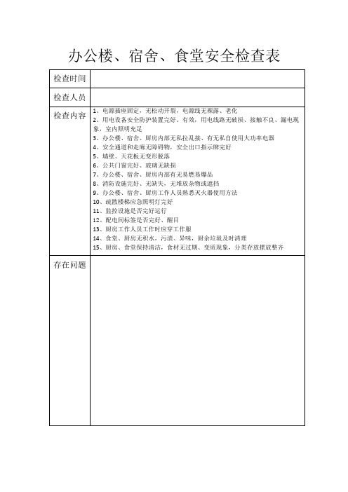 办公楼、宿舍、食堂安全检查表