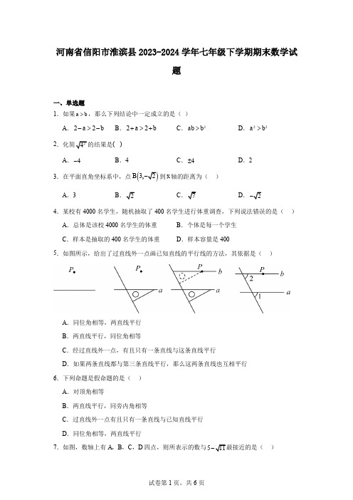 河南省信阳市淮滨县2023-2024学年七年级下学期期末数学试题