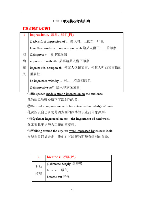 高中英语 外研版必修第一册unit 1 单元核心考点归纳(重点单词短语+长难句解析+语法)