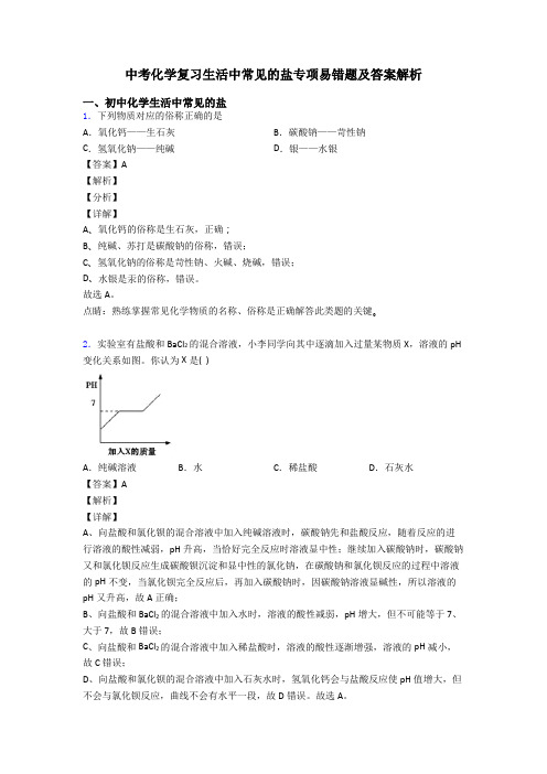 中考化学复习生活中常见的盐专项易错题及答案解析