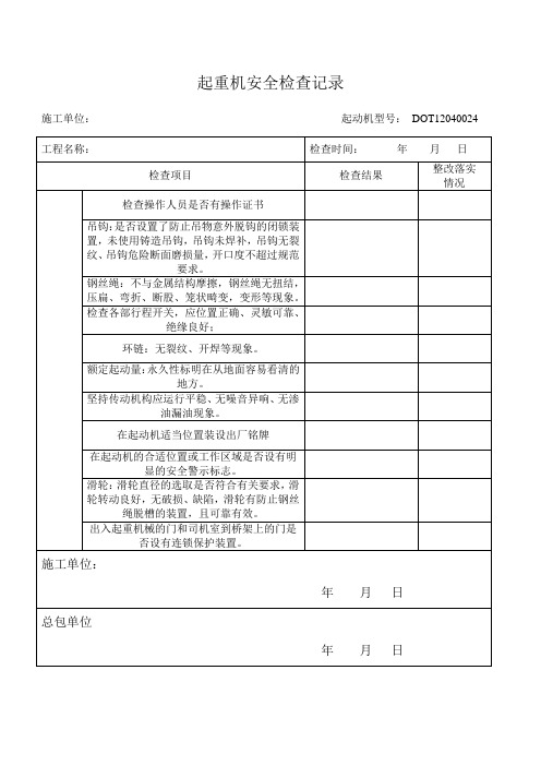 起重机安全检查记录