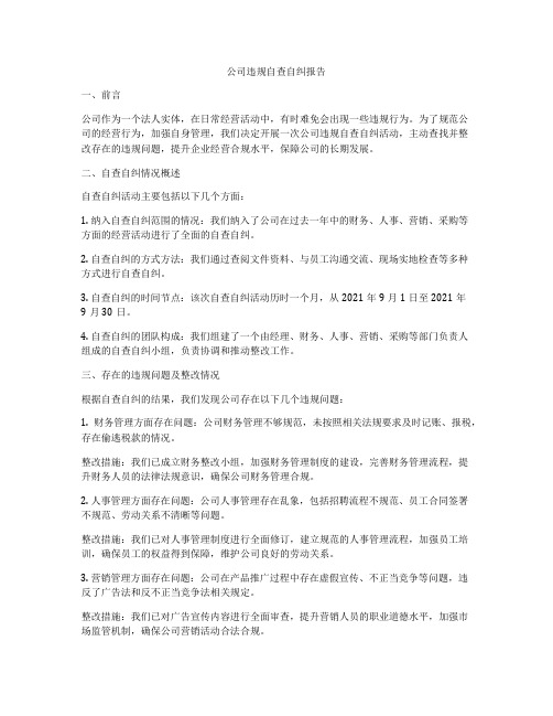 公司违规自查自纠报告