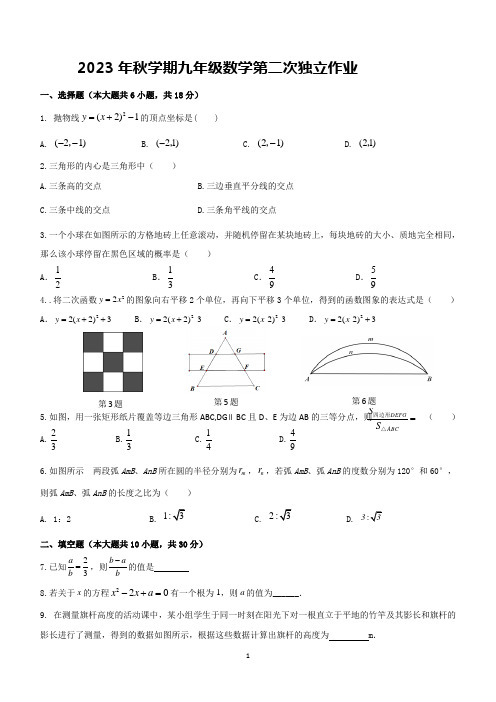 江苏省泰州市医药高新区农村七校联考2023-2024学年九年级上学期12月月考数学试题(含答案)