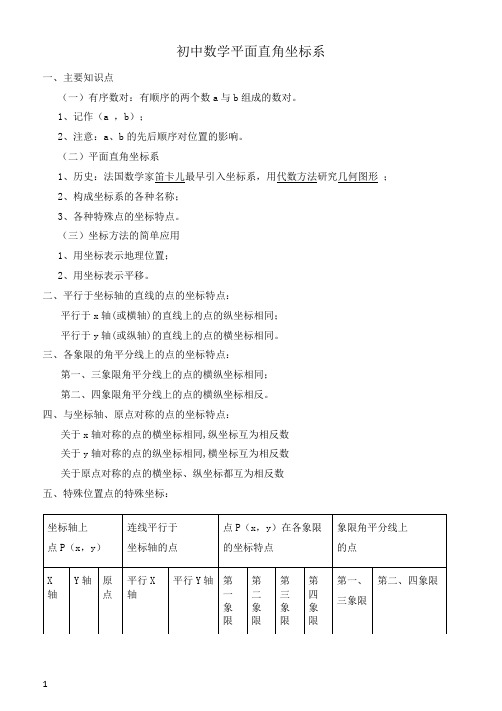 初中数学平面直角坐标系知识点