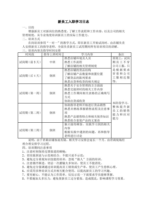 新员工入职学习日志(简单版)