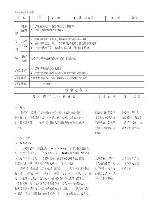 部编人教版九年级语文下册教案4、外国诗两首