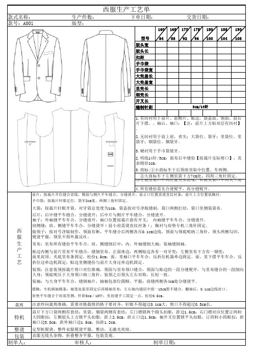 男西服上衣-工艺单