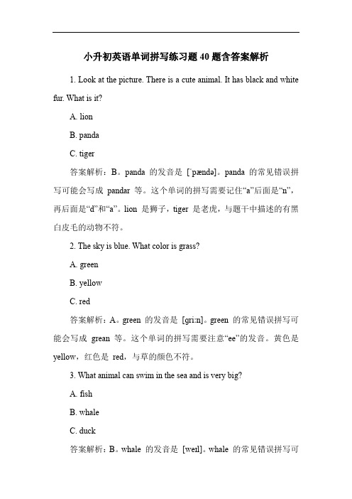 小升初英语单词拼写练习题40题含答案解析